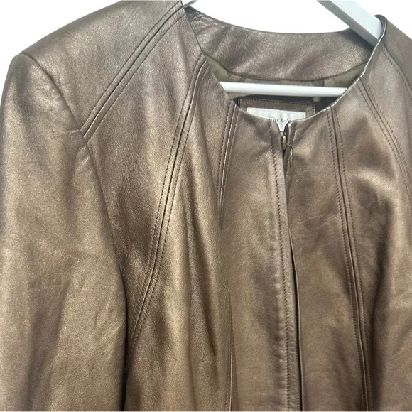 Vintage Preston & York Metallic Brown Leather Jacket Coat Women Bronze sz XL - Picture 2 of 9